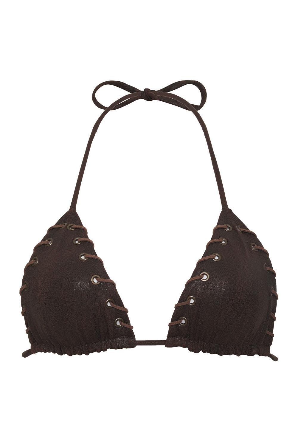 Tia Leather Look Triangle Bikini Top - Cocoa Product Image