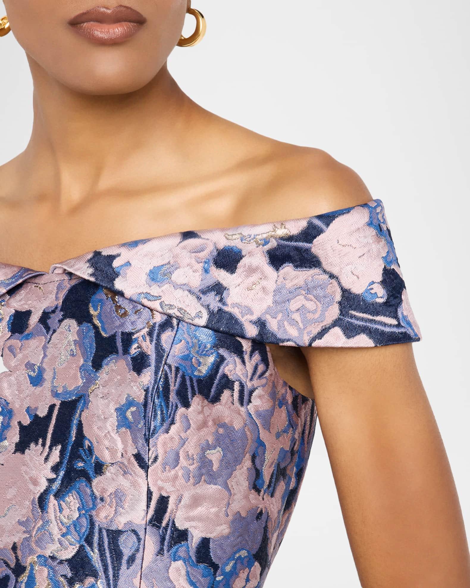 Off-Shoulder Floral Jacquard Midi Dress Product Image