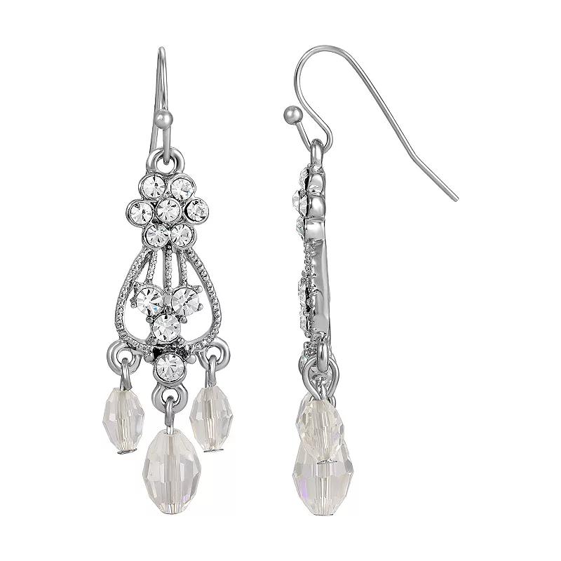 1928 Silver Tone Crystal Chandelier Drop Earrings, Womens, White Product Image