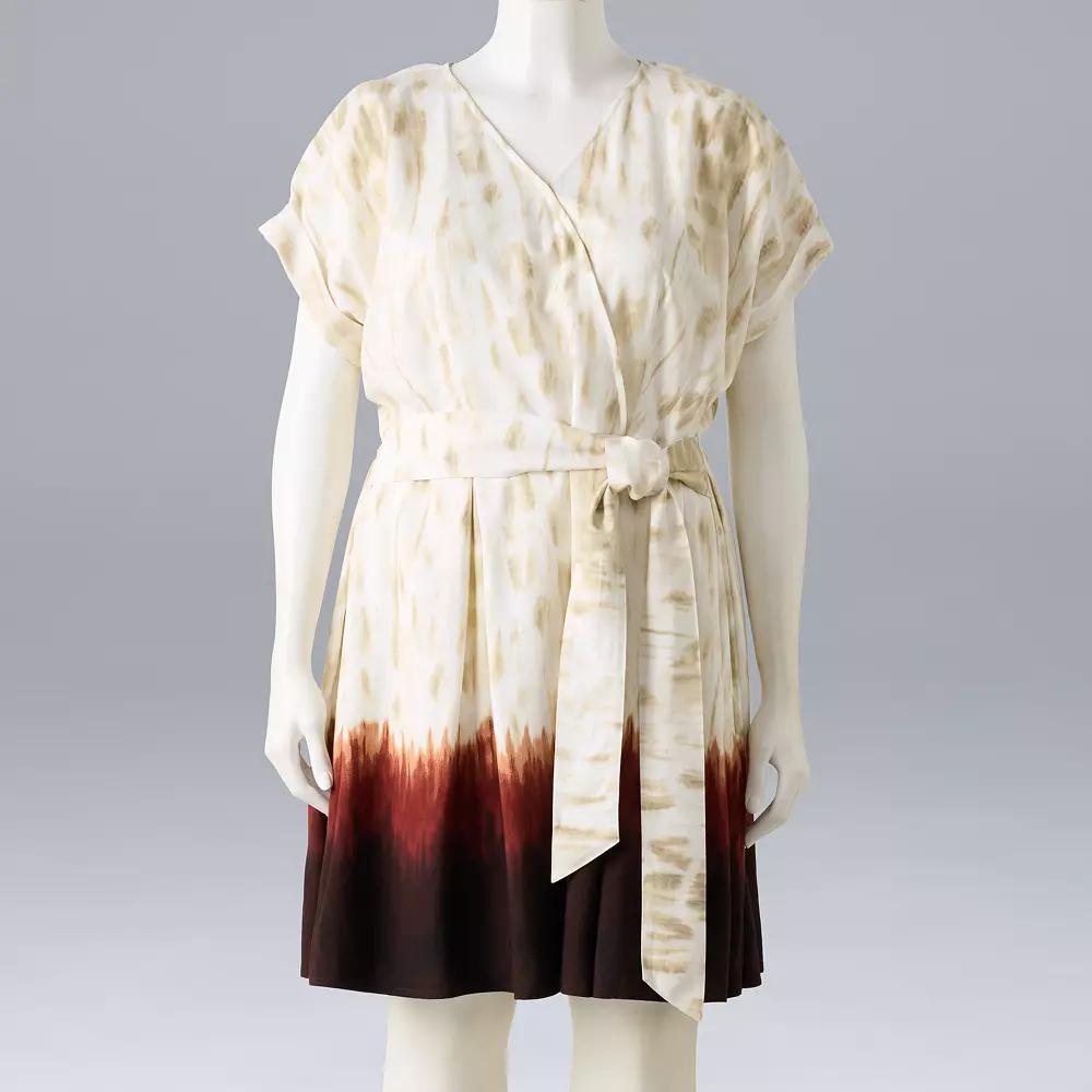 Plus Size Simply Vera Vera Wang Wrap Tie-Front Dress, Women's, Size: 1XL, Brown Dip Texture Dye Product Image