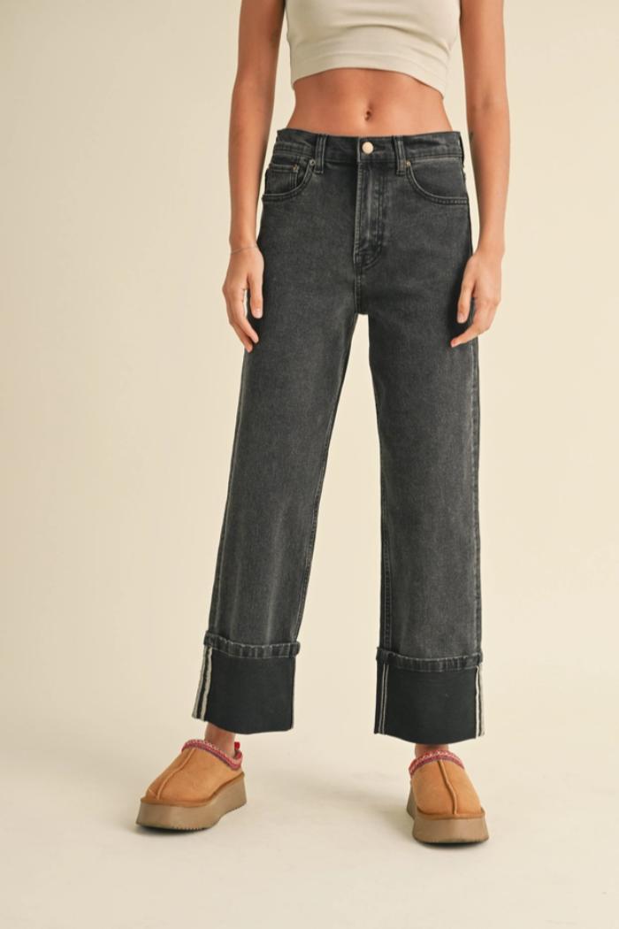 Cuffed Bottom Denim Pants Product Image
