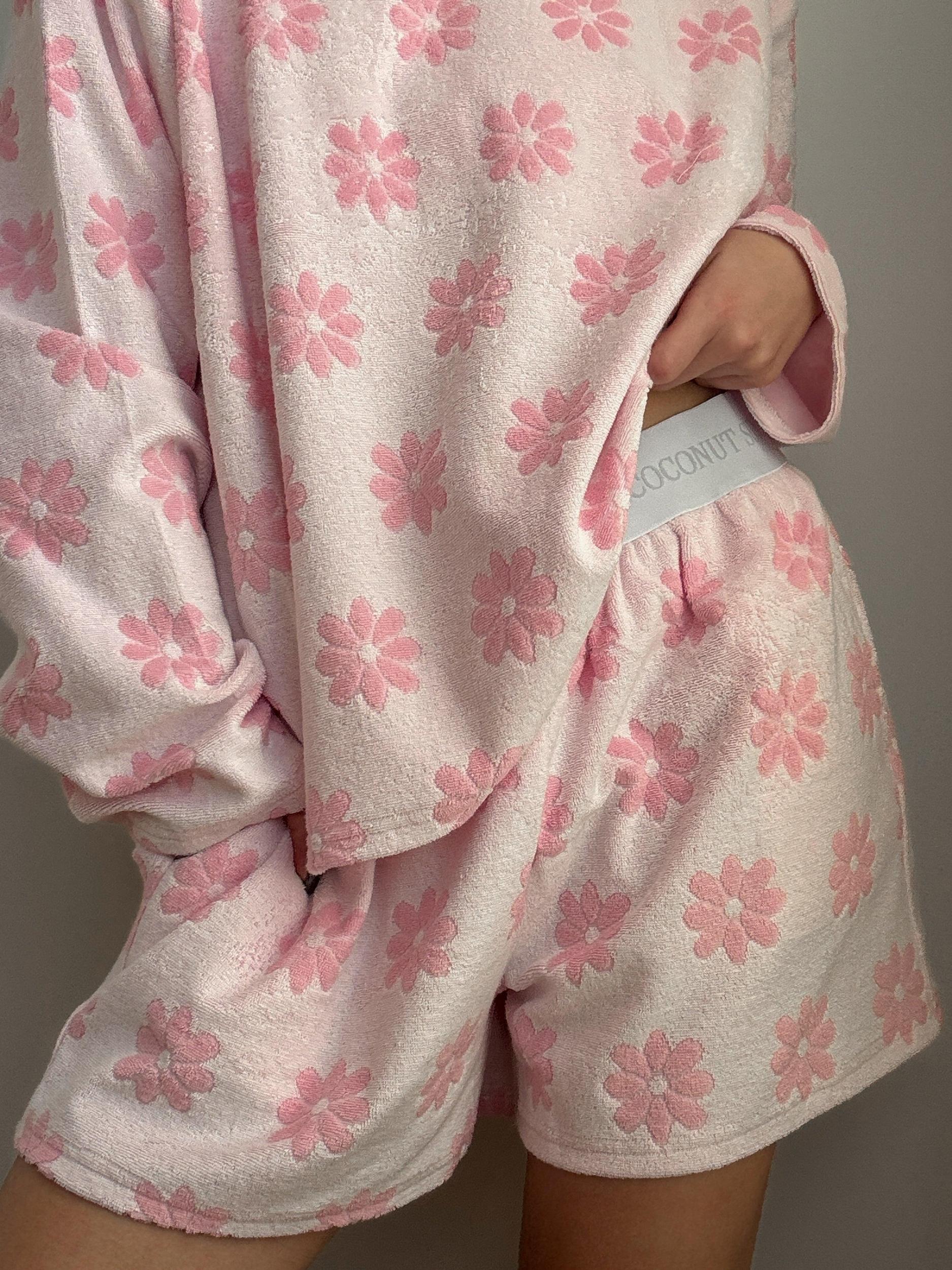 Pink Flower Pajama Shorts Product Image