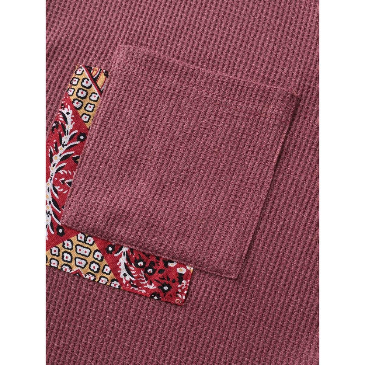 Plus Size Waffle Grid Contrast Paisley Solid Sleeve Sweatshirt Women DustyPink Texture Round Neck Casual Sweatshirts BloomChic 30/6X Product Image