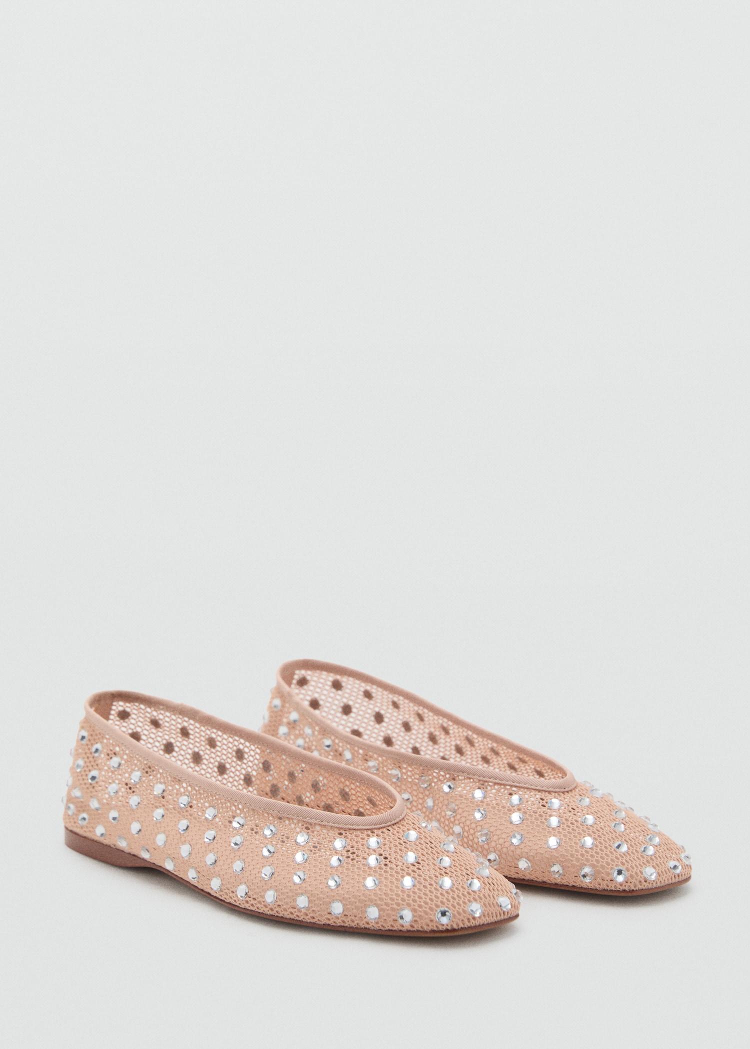 Mesh rhinestone ballet flats - Women | MANGO USA Product Image