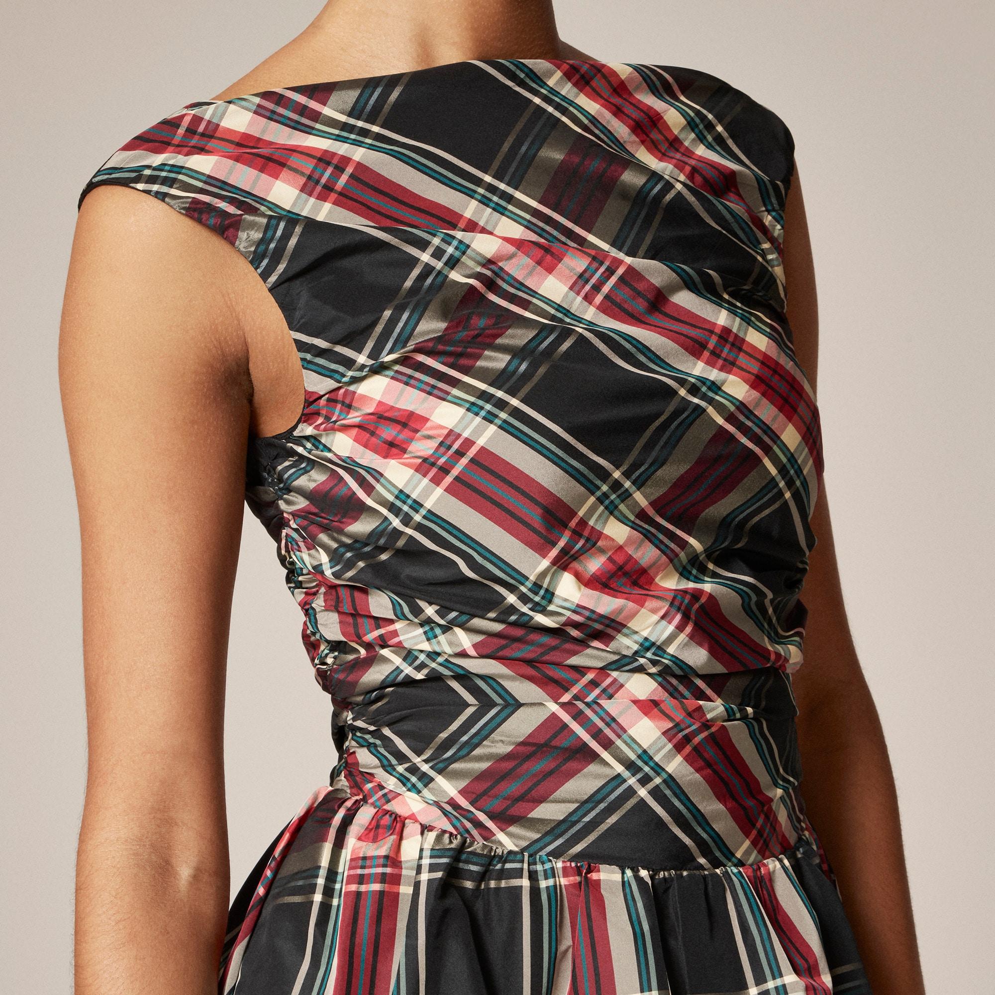 Ruched bubble-hem dress in Stewart tartan taffeta Product Image