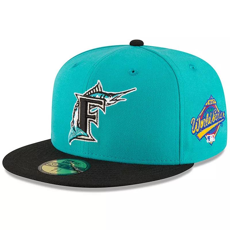 Men's New Era Aqua Florida Marlins World Series Wool 59FIFTY Fitted Hat, Size: 7 5/8, Mlb Turquoise A Product Image