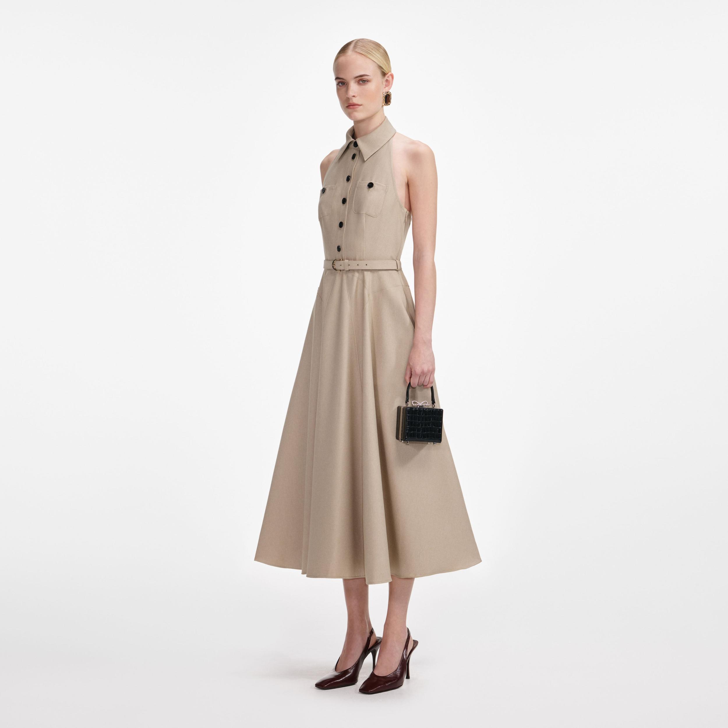Beige Twill Midi Dress Product Image