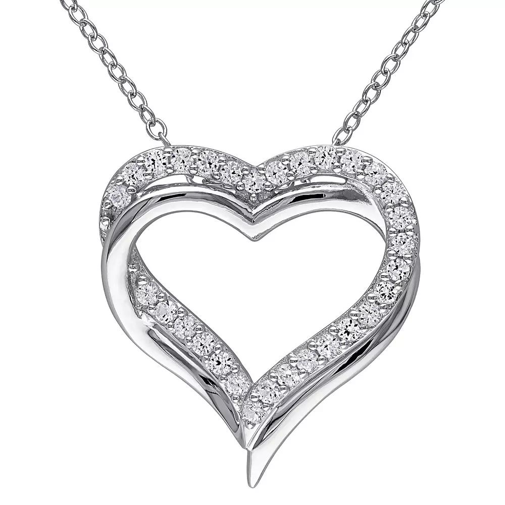 Stella Grace Sterling Silver Lab-Created White Sapphire Crossover Heart Pendant Necklace, Women's, Size: 18" Product Image