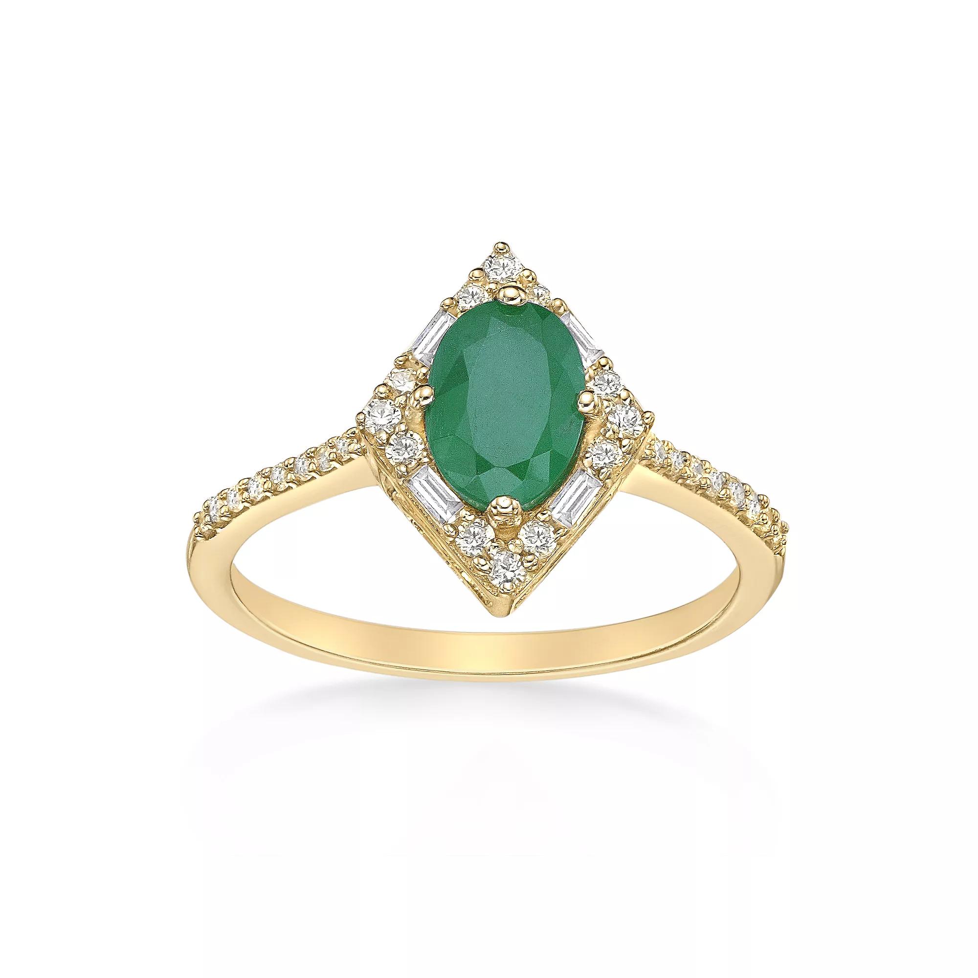 Gemminded 10k Gold Emerald & 1/4 Carat T.W. Diamond Ring, Women's, Size: 5 Product Image