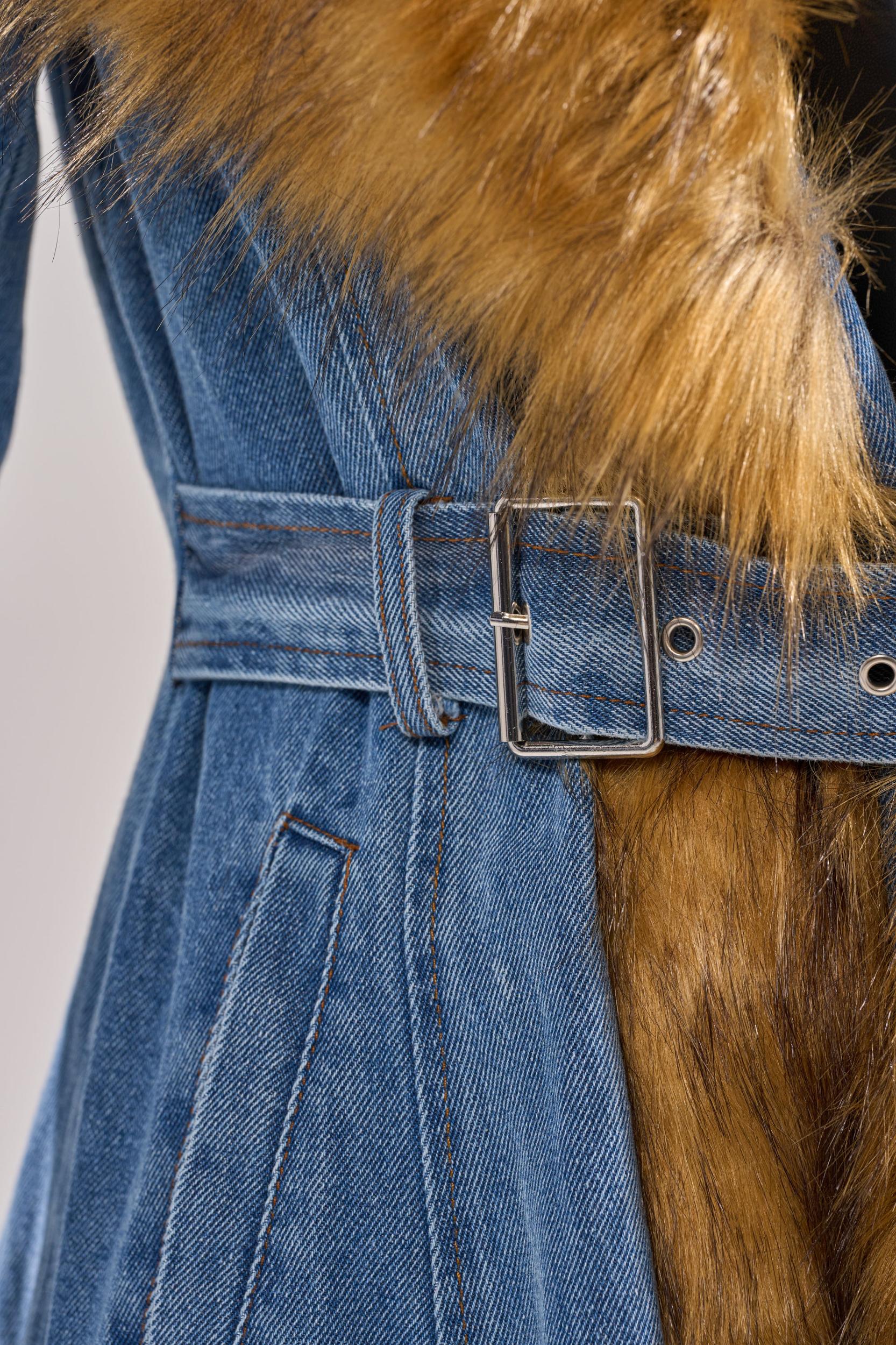 VIVIAN FUR TRIM TRENCH IN DENIM Product Image
