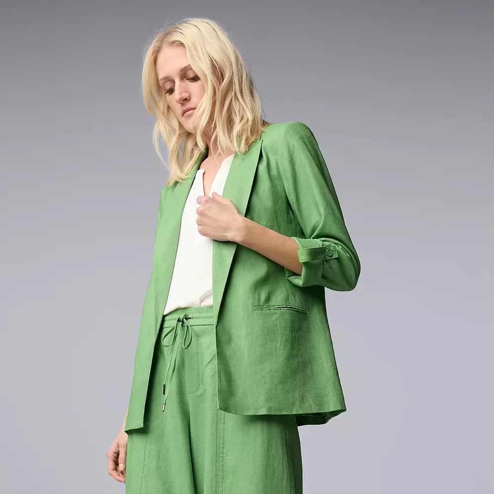 Women's Simply Vera Vera Wang Linen Roll Tab Blazer, Size: XL, Autumn Fern Product Image