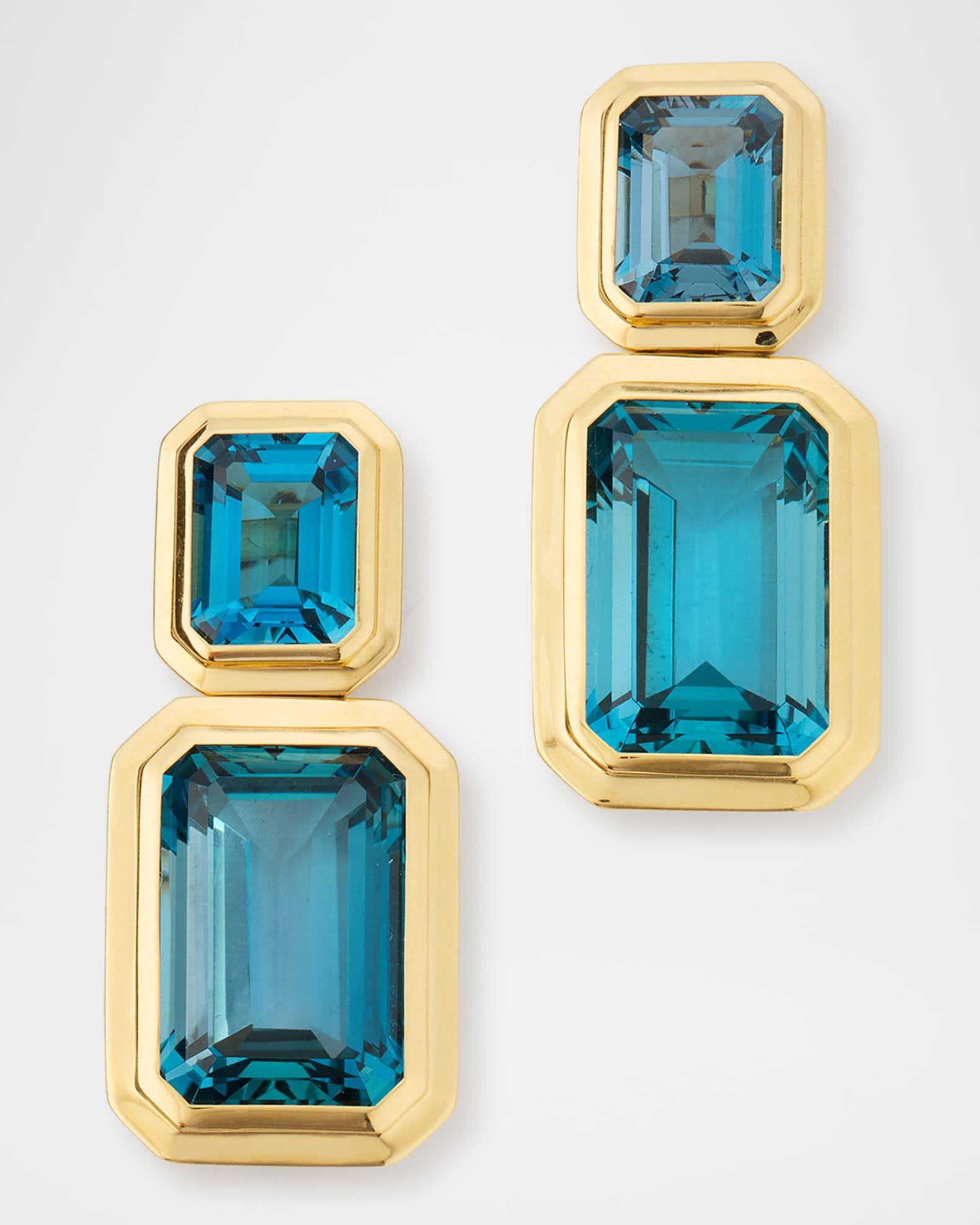 18K Yellow Gold London Blue Topaz Dangle Earrings Product Image