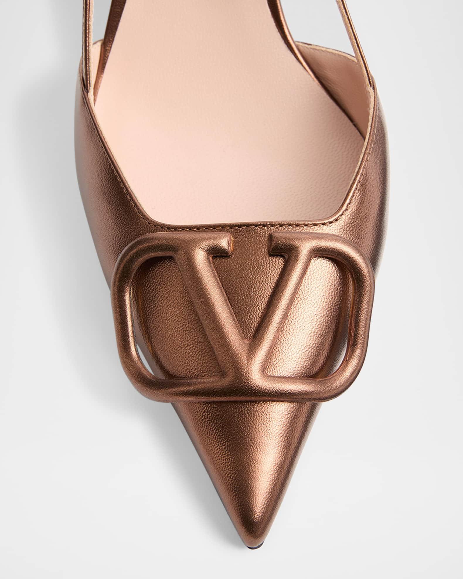 V-Logo Metallic Leather Slingback Pumps Product Image