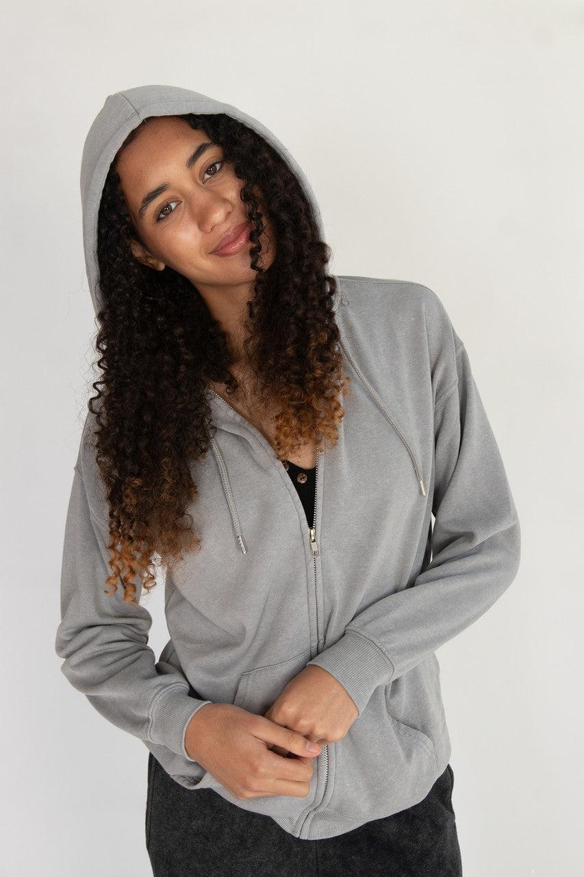 Stone Wash Oversized Zip Up Hoodie Product Image