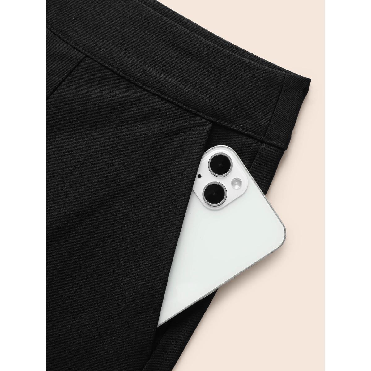 Plus Size Stretch Woven Slit Midi Skirt Women Black At the Office Non Loose Low stretch Slanted pocket Work Skirts BloomChic 10/M Product Image