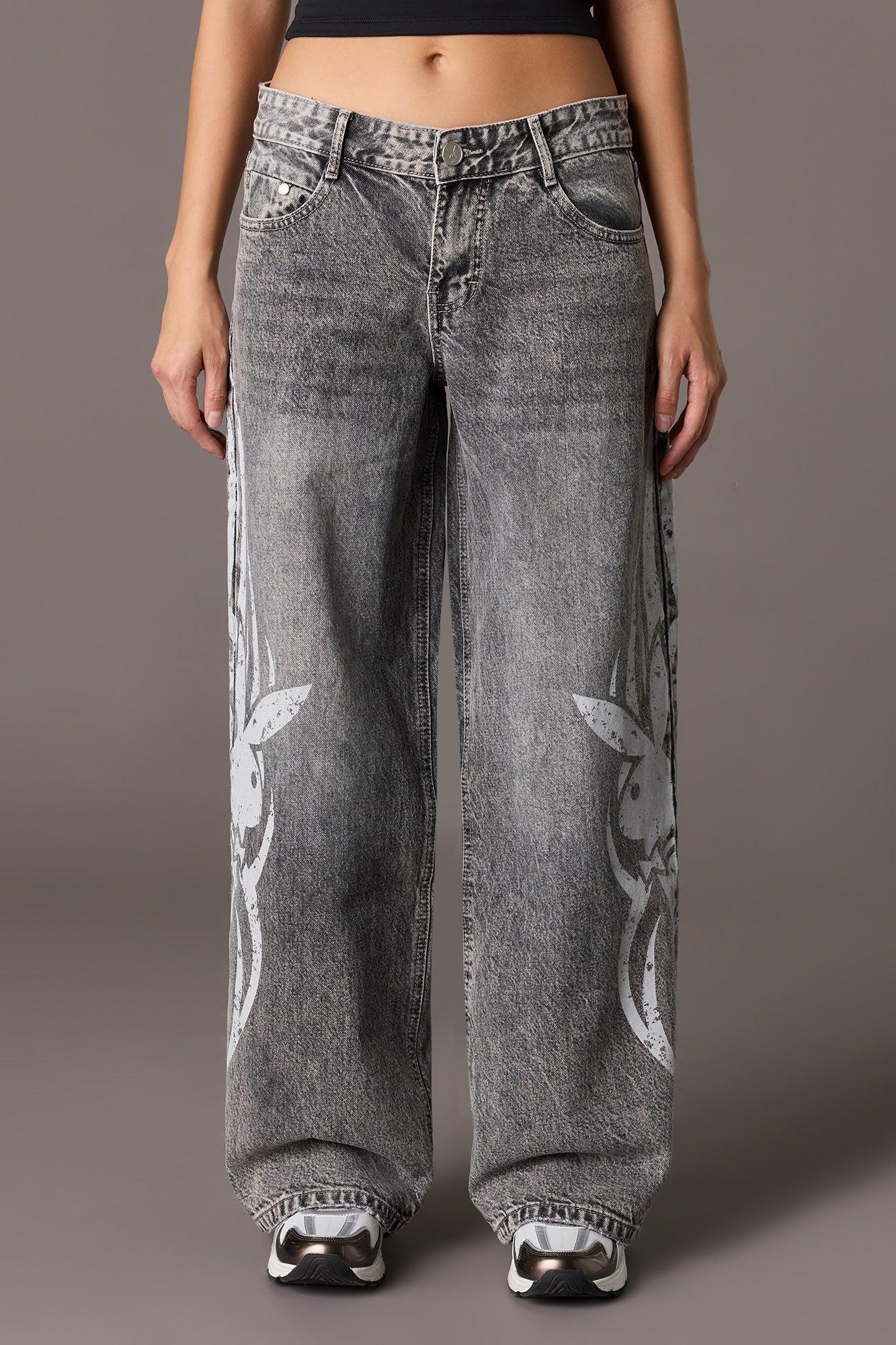 Playboy Graphic Low Rise Super Baggy Jean Female Product Image