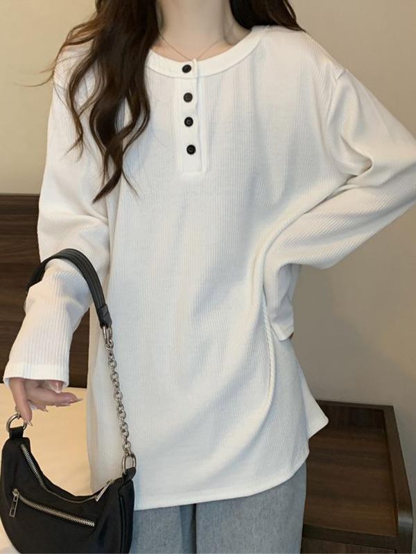 Solid Breasted Rib Baggy Long Sleeve Knit Product Image