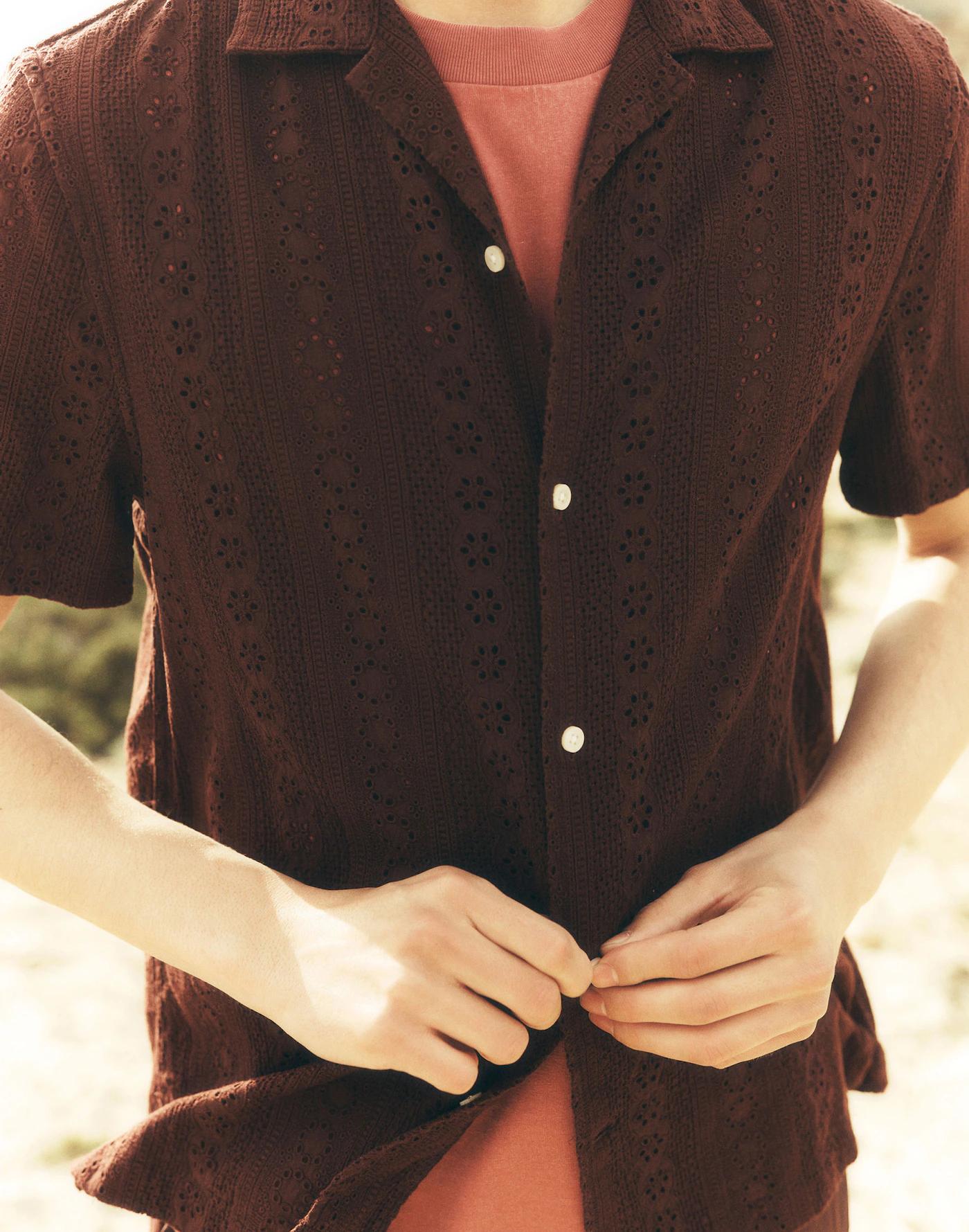 Camp-Collar Short-Sleeve Shirt in Embroidered Cotton Product Image