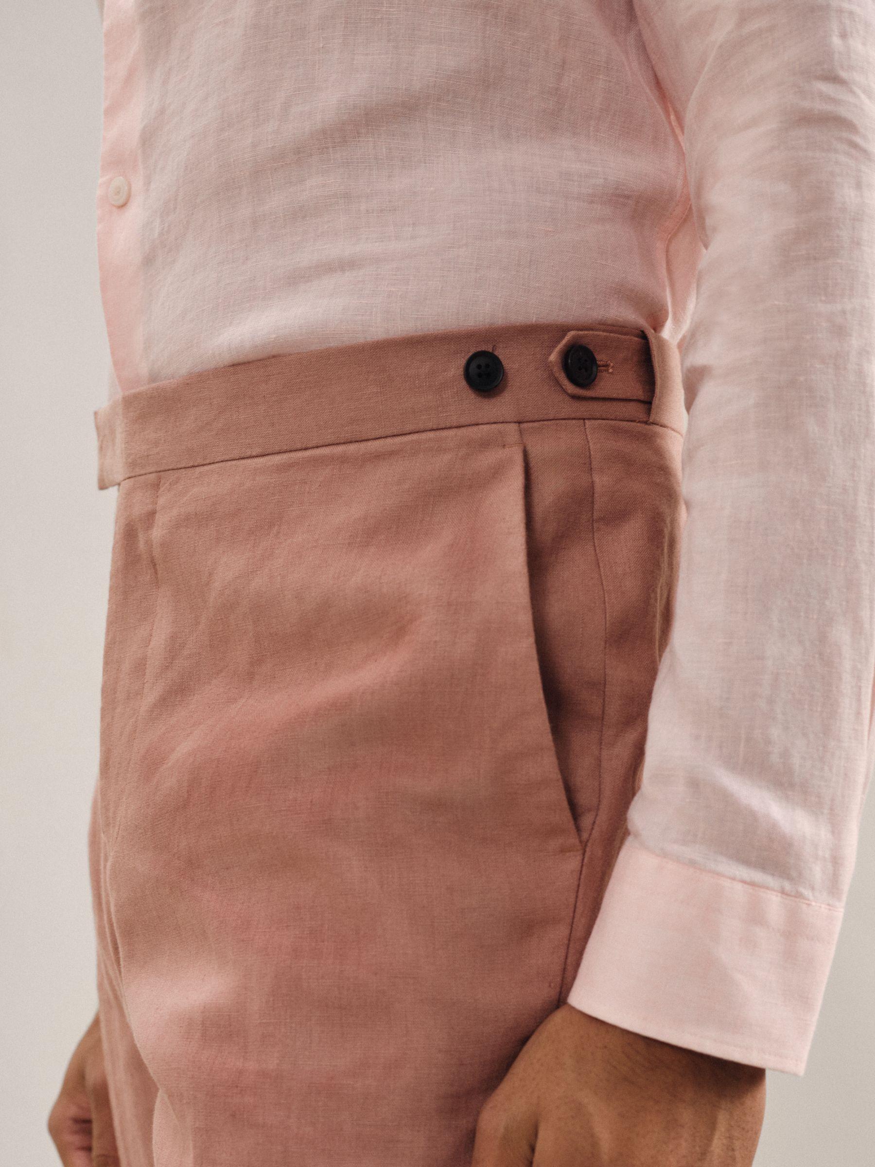 Slim Fit Linen Trousers in Rose Pink Product Image