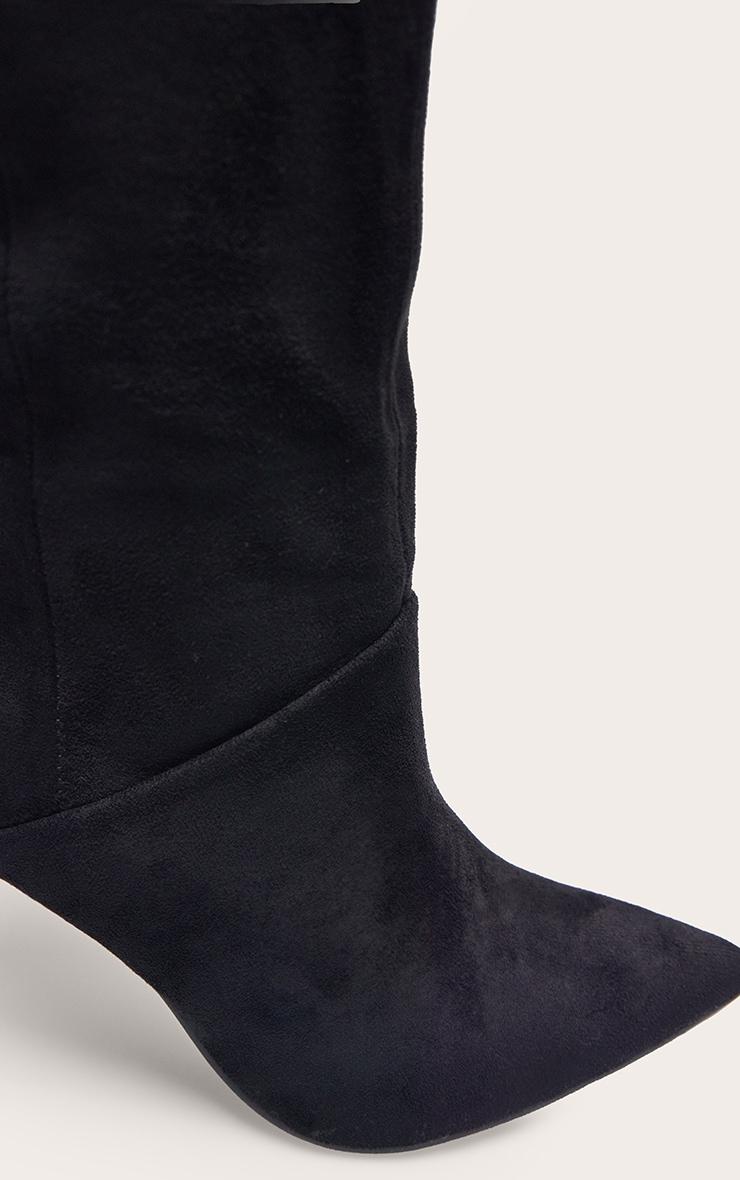 Black Faux Suede Point Toe Stiletto Heeled Calf High Boots Product Image
