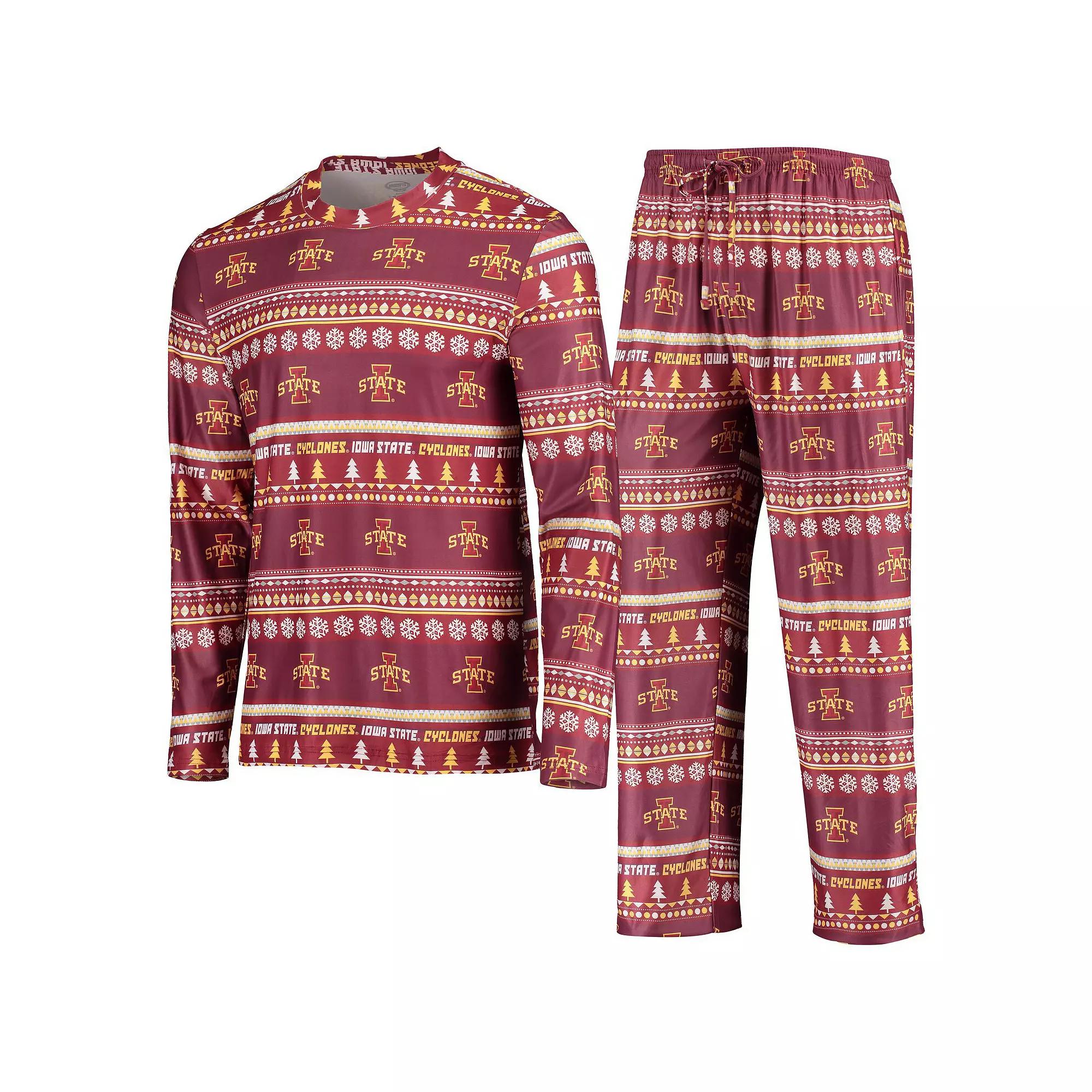 Men's Concepts Sport Cardinal Iowa State Cyclones Ugly Sweater Long Sleeve T-Shirt and Pants Sleep Set,  Product Image