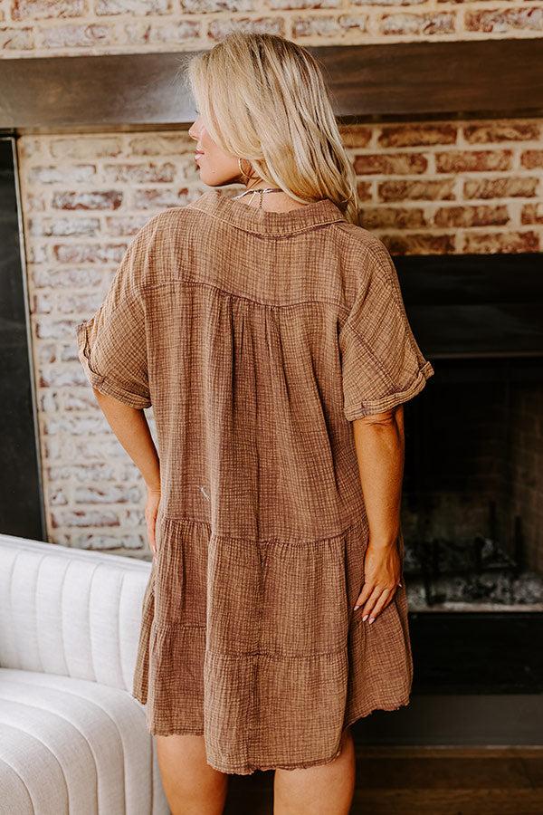 Across The World Mineral Wash Mini Dress In Mocha Curves Product Image