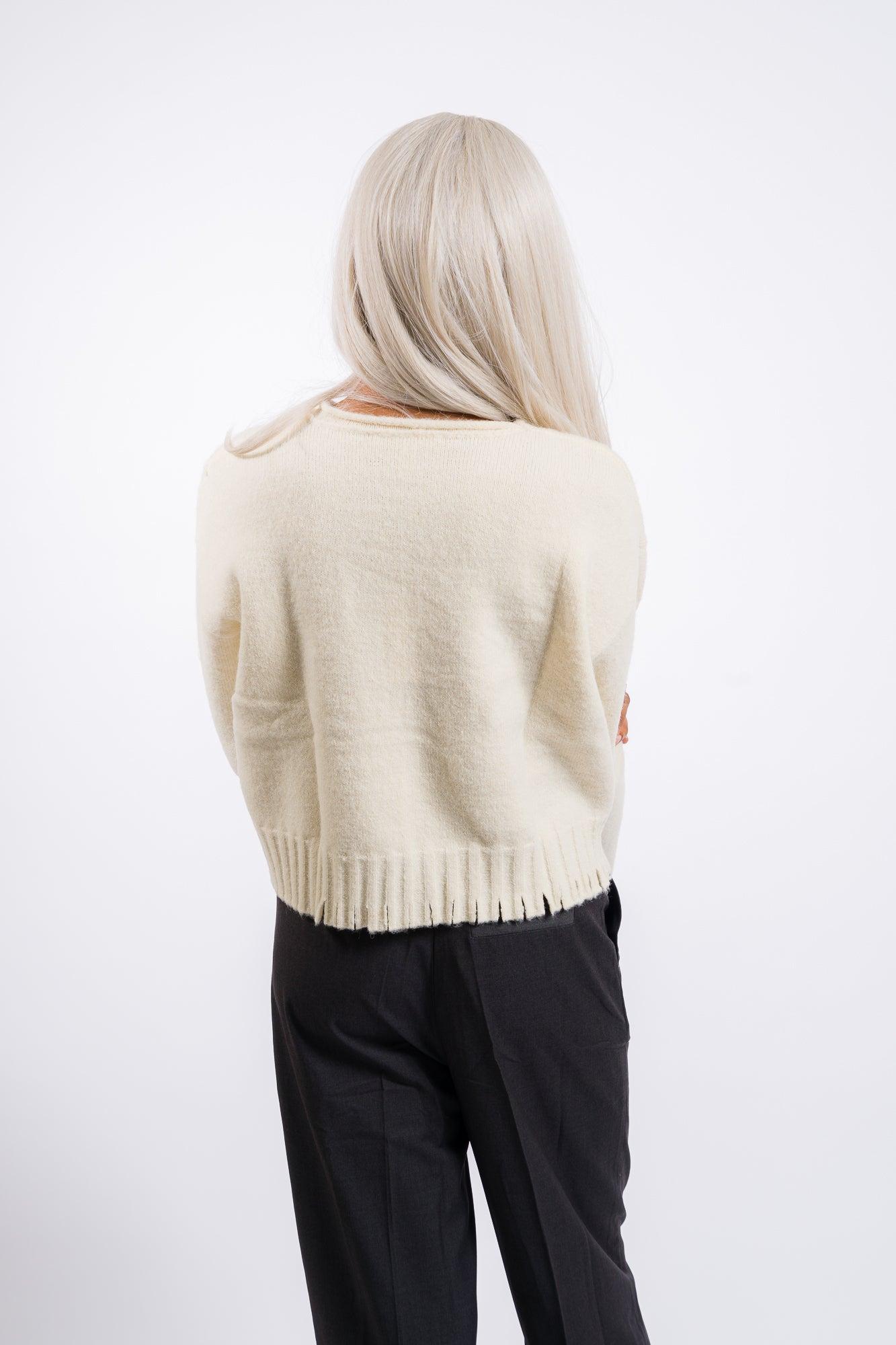 Grade & Gather Distressed Hem Sweater Top - Ivory Product Image