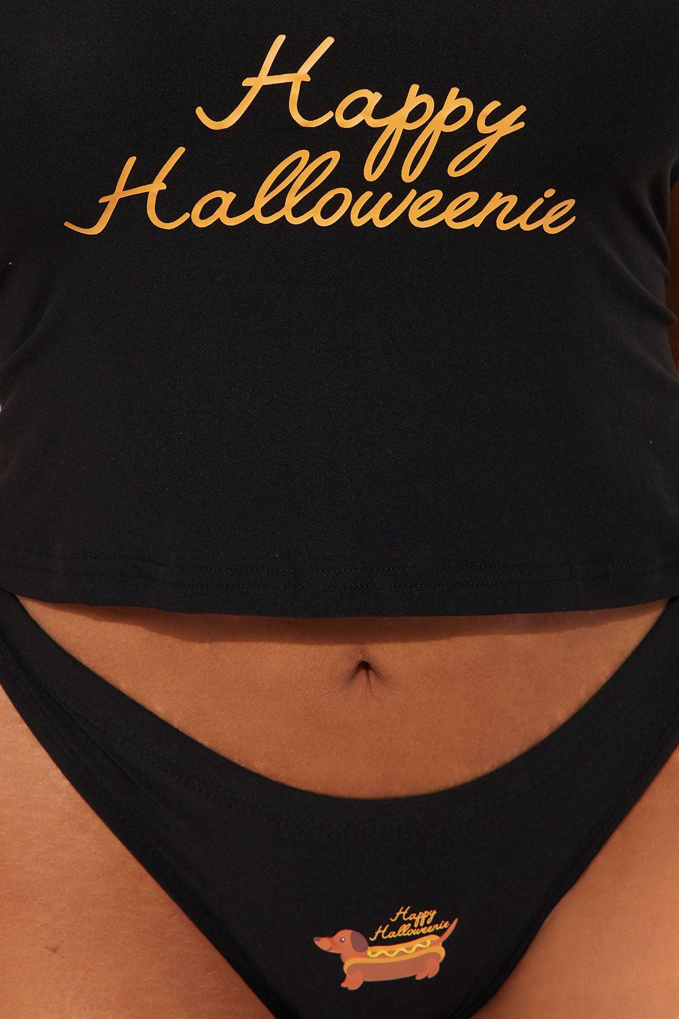 Happy Halloweenie 2 Piece Cami And Thong Set - Black Female Product Image