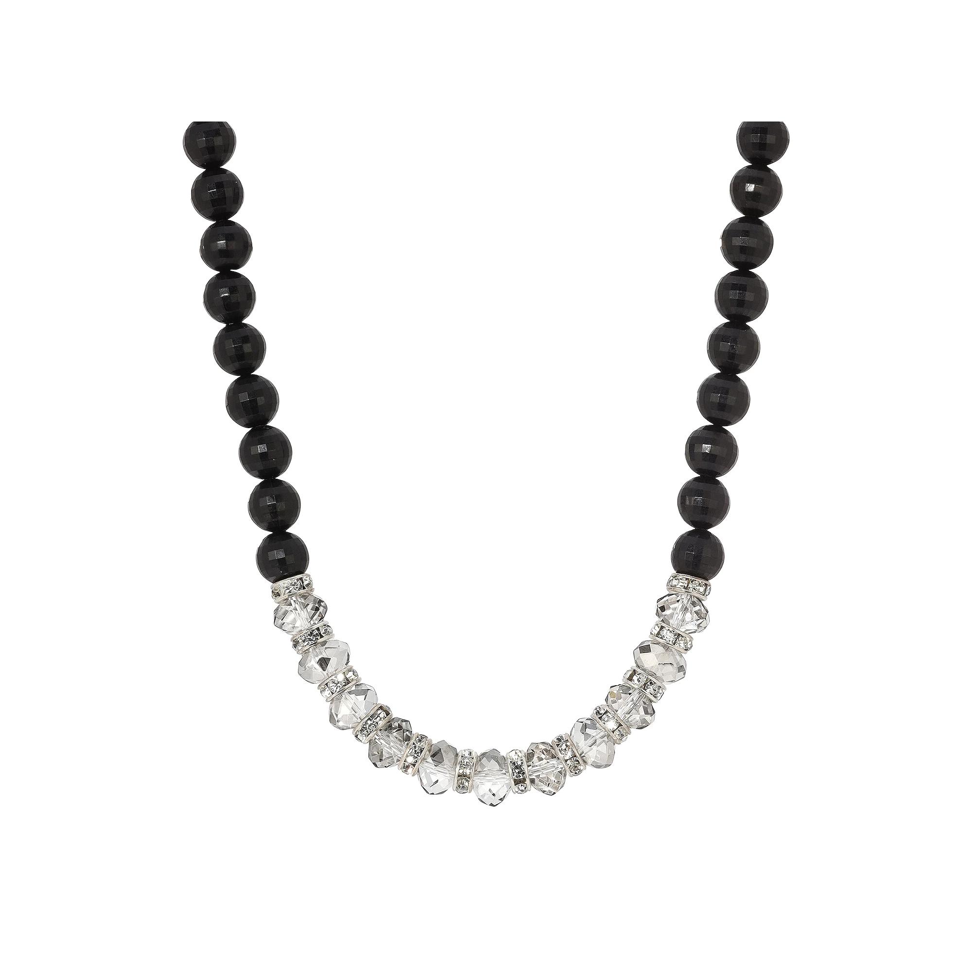 1928 Silver Tone Crystal Glass & Black Bead Necklace, Womens, White Product Image