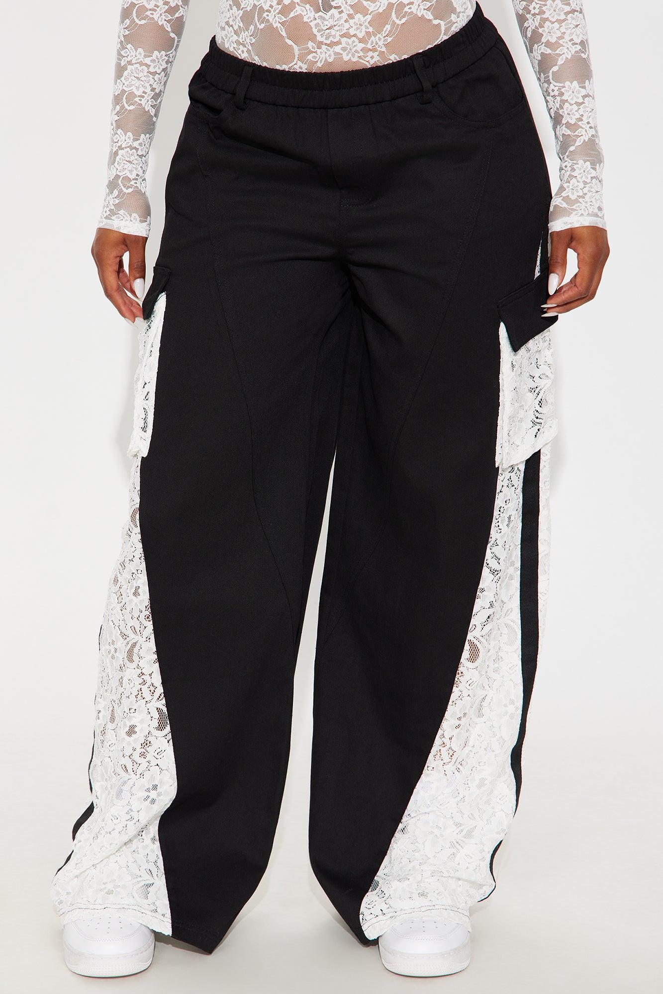 Willow Wide Leg Lace Track Pant 33″ - Black Female Product Image