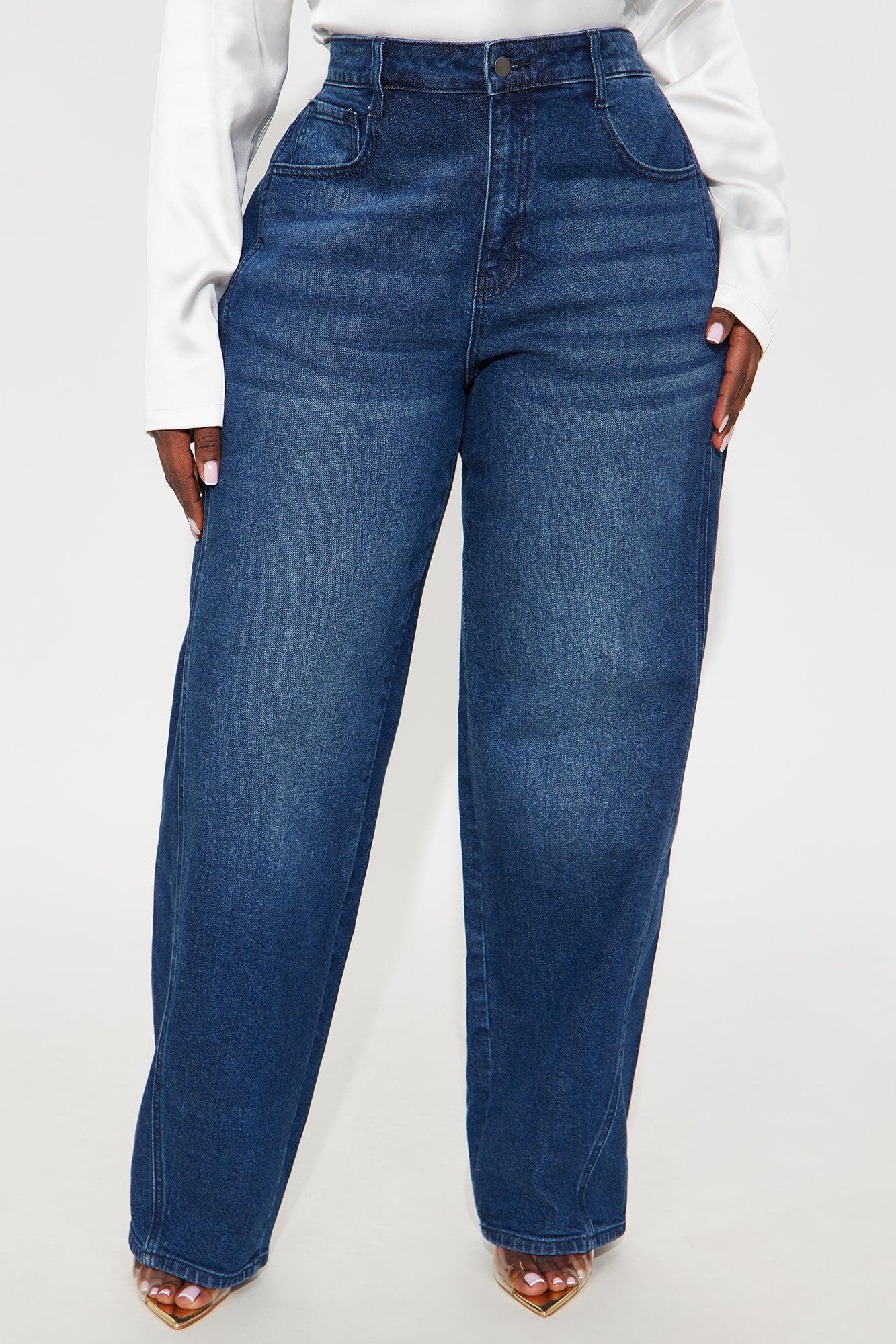 Called Out Low Stretch Barrel Leg Jeans - Dark Wash Female Product Image