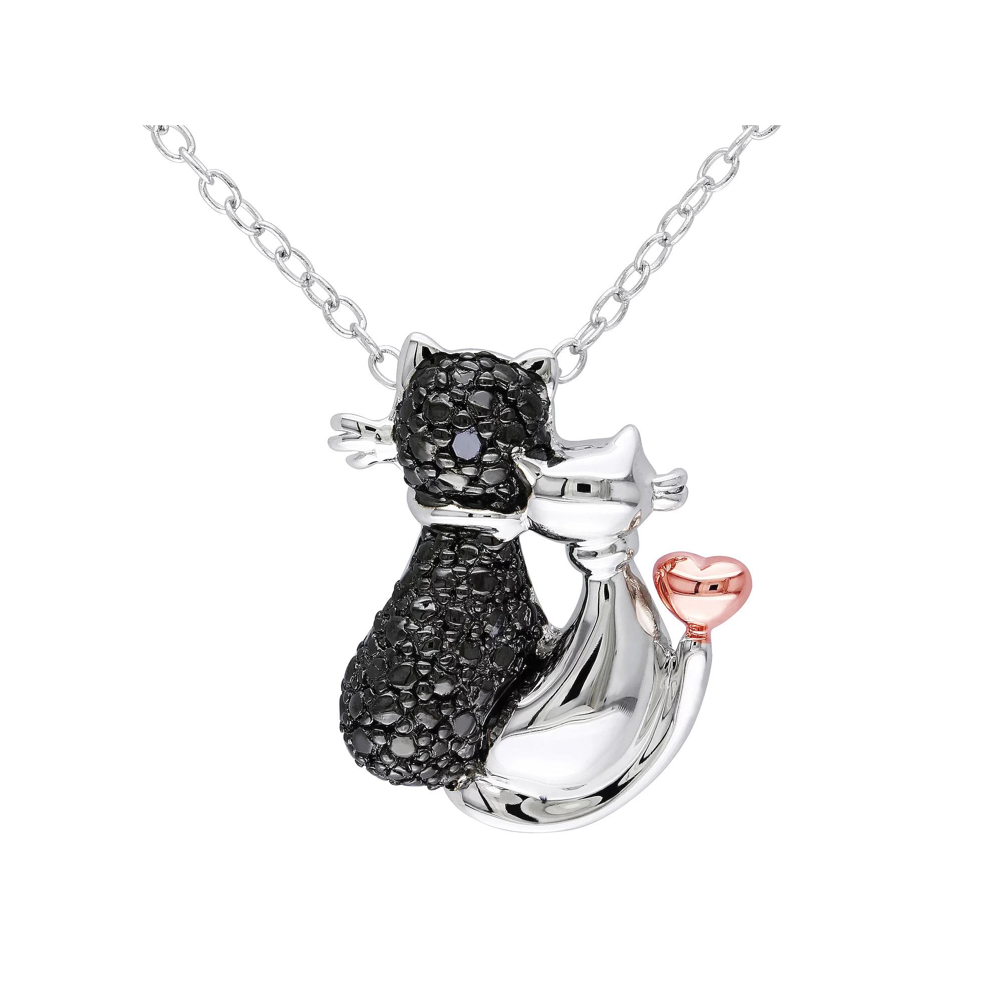 Stella Grace Two-Tone Sterling Silver Black Diamond Accent Cats Necklace, Women's, Size: 18" Product Image