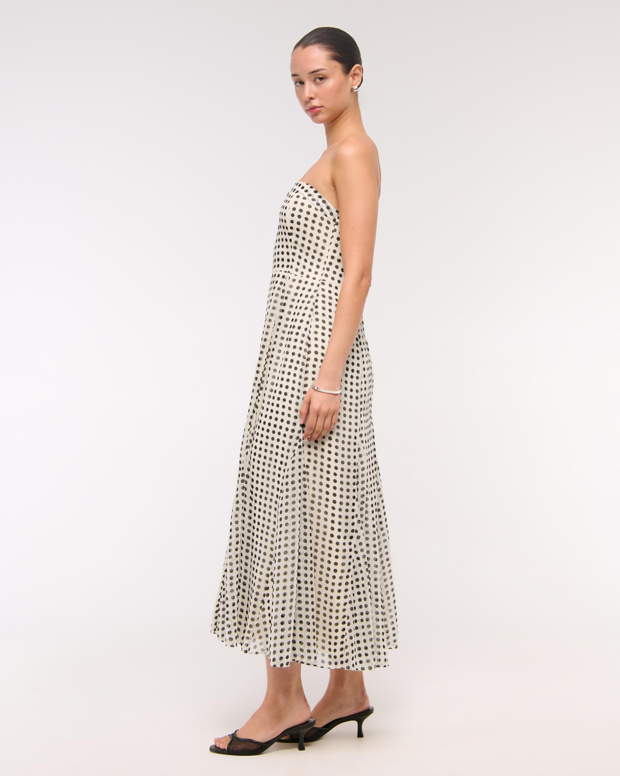 The A&F Camille Strapless Godet Midi Dress Product Image