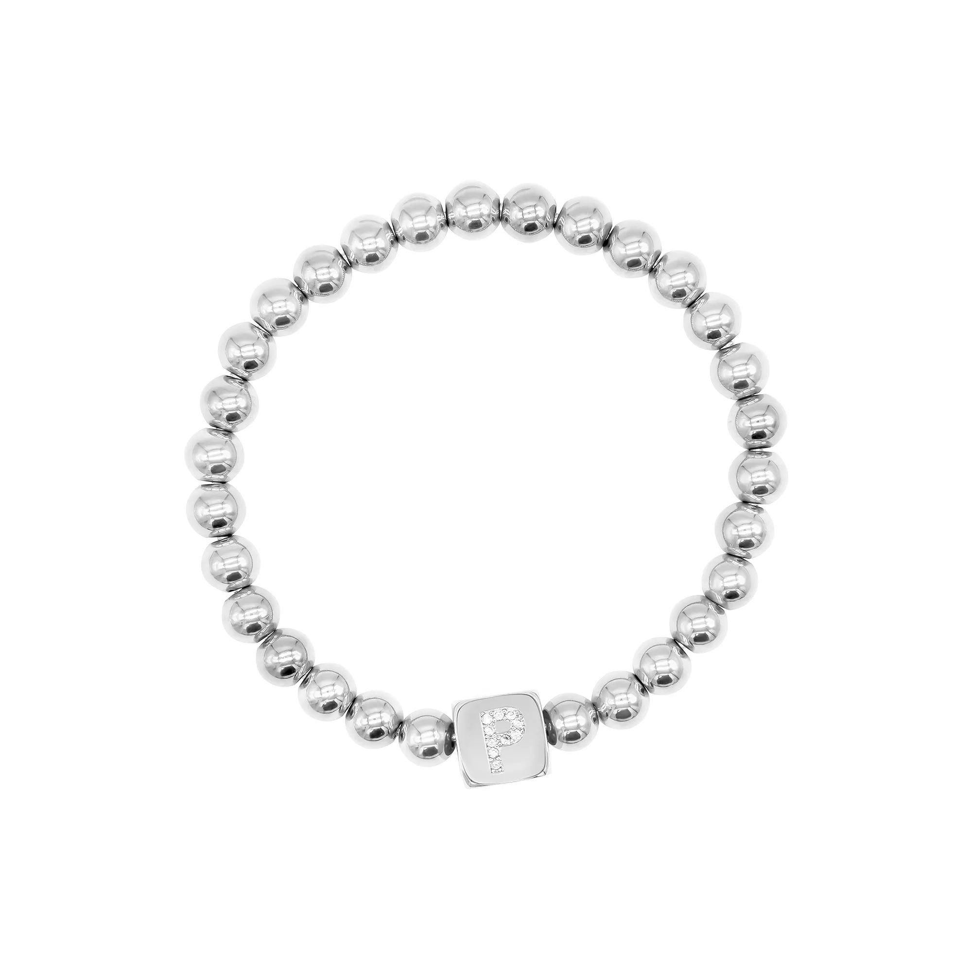 Adornia Silver Tone Cubic Zirconia Initial Cube Stretch Bracelet, Women's, Size: 7", Silver Tone P Product Image