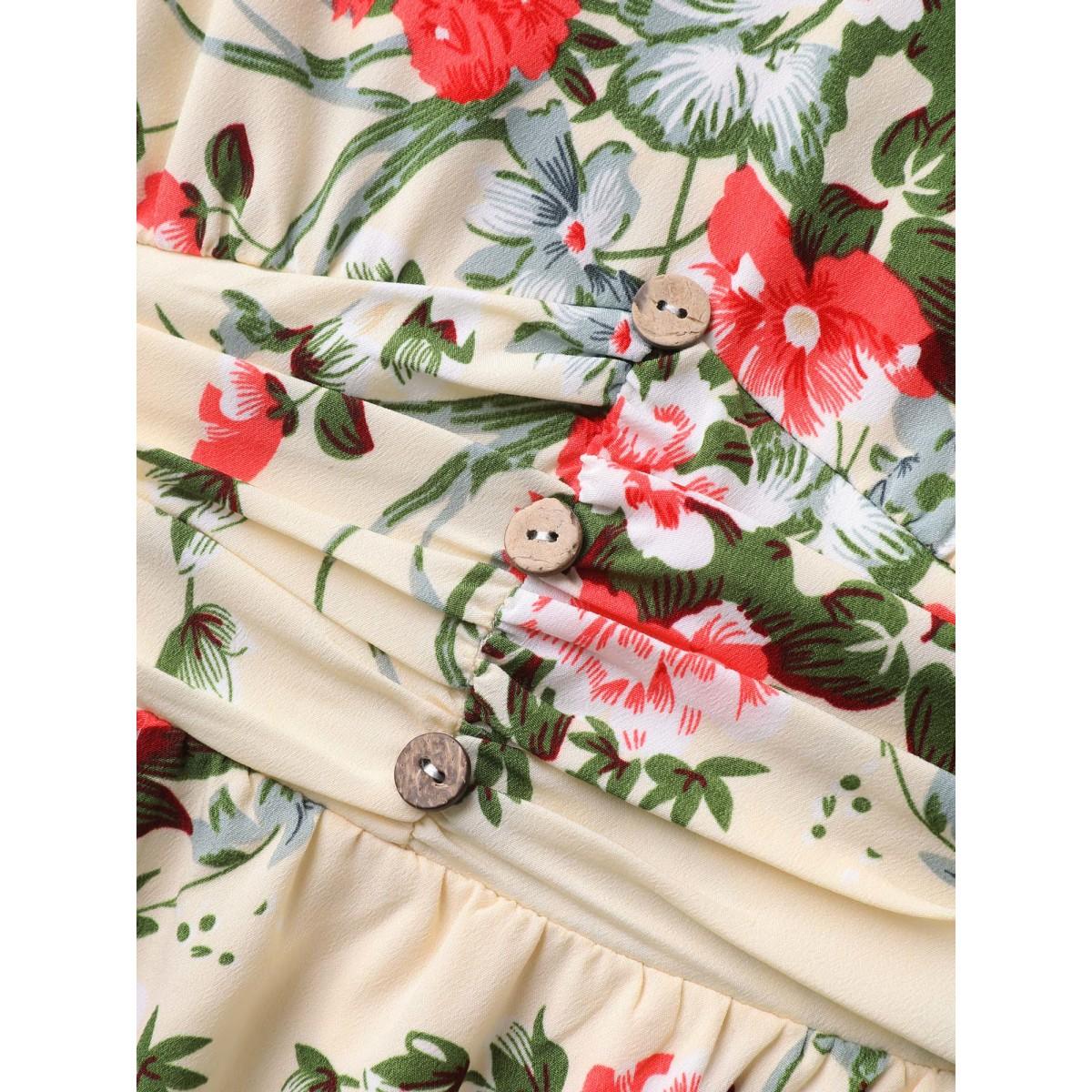 Plus Size Floral Pleated Waist Pockets Midi Dress Apricot Women Timeless Non Sleeveless Curvy BloomChic 14-16/1X Product Image