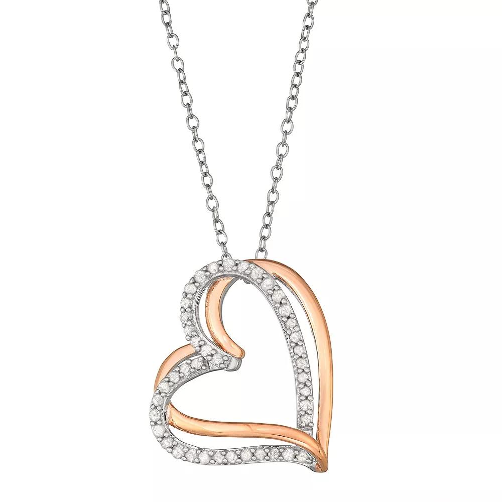 Two Tone Sterling Silver 1/4 Carat T.W. Diamond Interlocking Heart Pendant Necklace, Womens Pink Tone Product Image