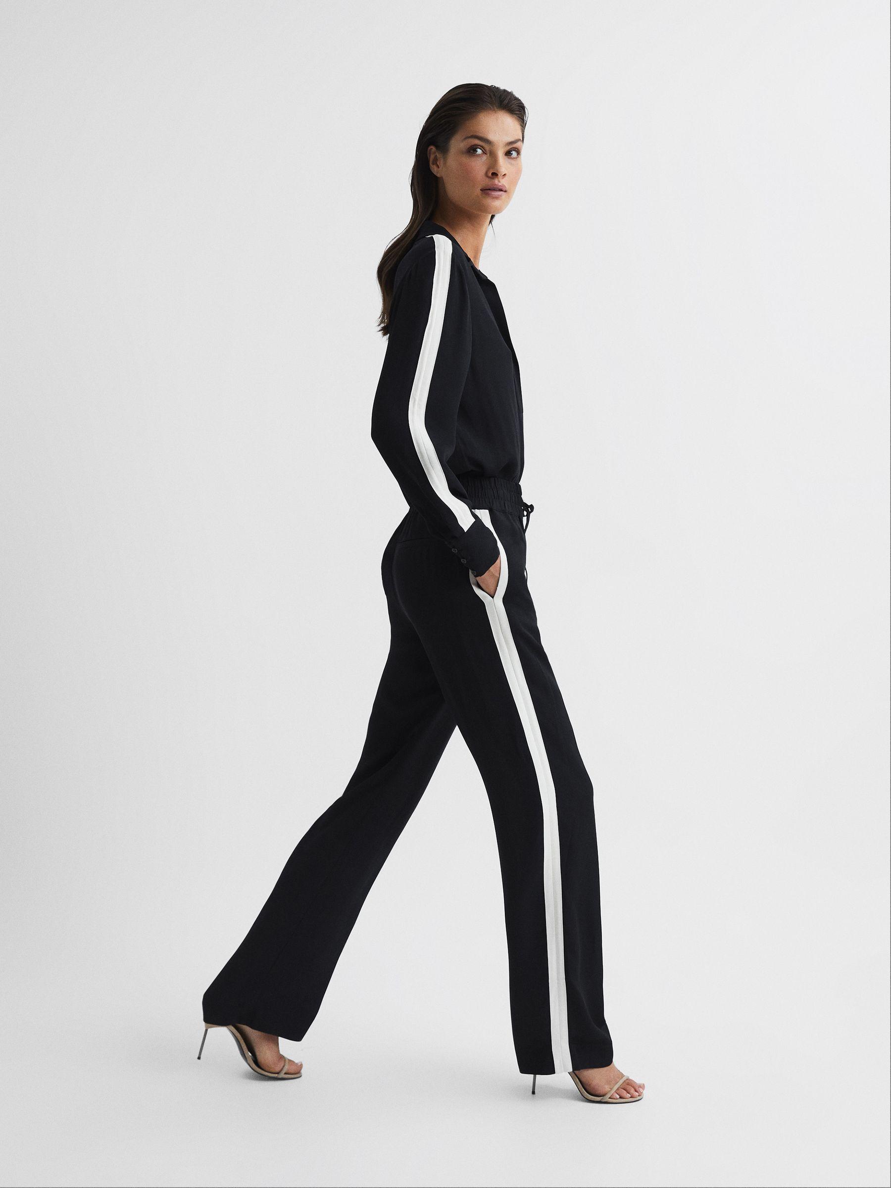 Stripe Wide Leg Trousers in Navy Product Image