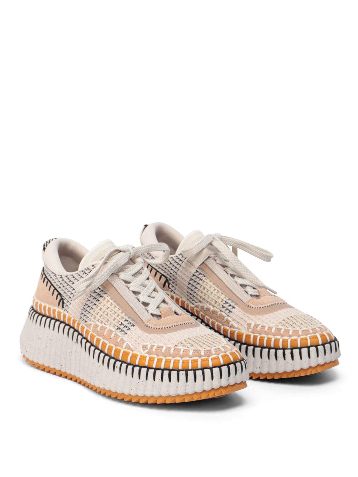 CHLOÉ Nama Embroidered Suede And Recycled-mesh Sneakers In Biscotti Beige Product Image
