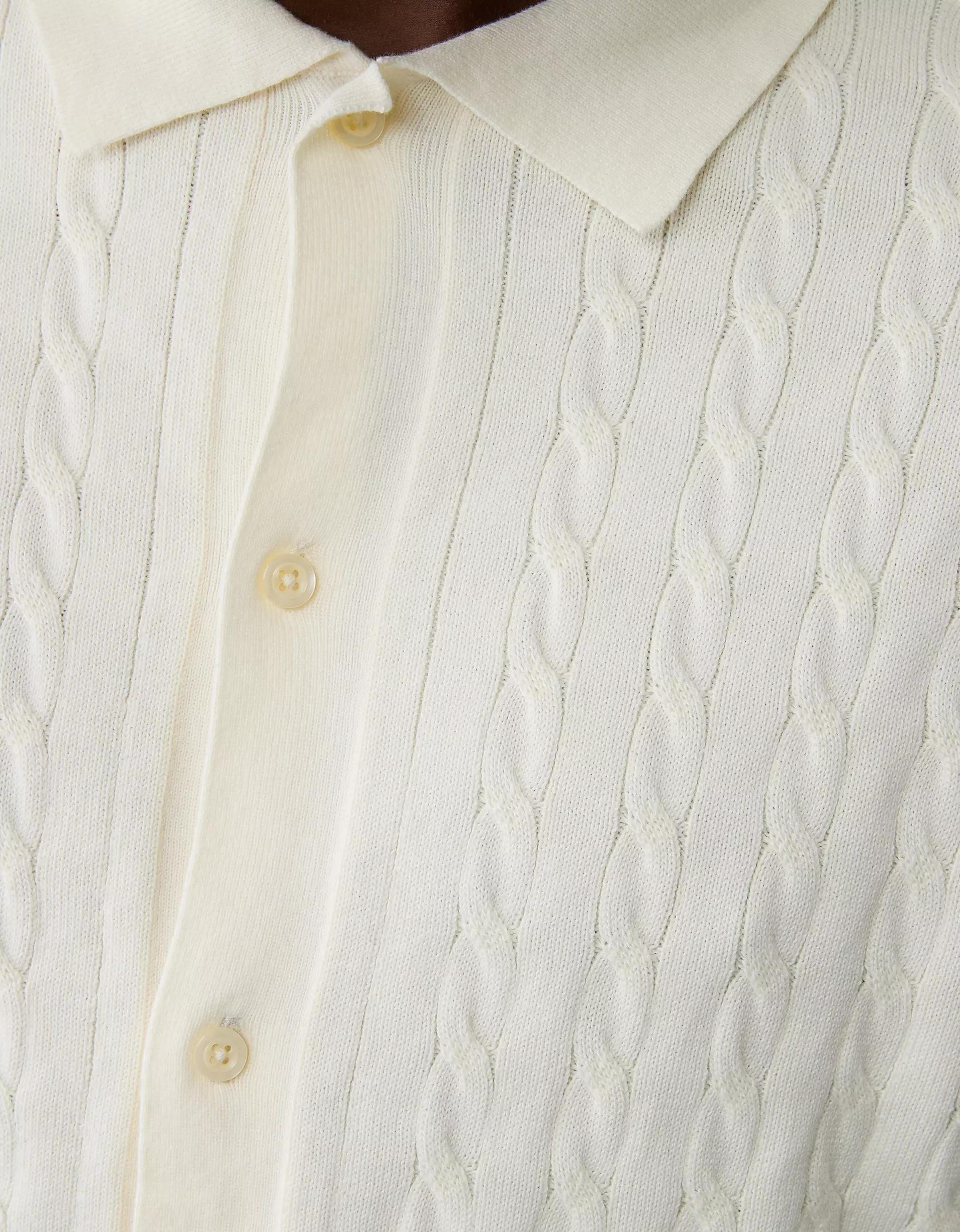 AE Weekend Cable Knit Button-Up Sweater Polo Shirt Product Image