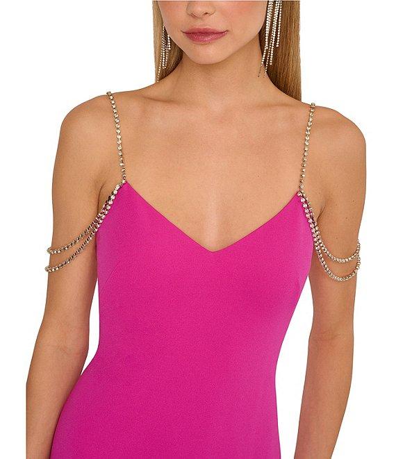 Adrianna Papell V-neck Rhinestone Strap Knit Crepe Midi Dress Product Image