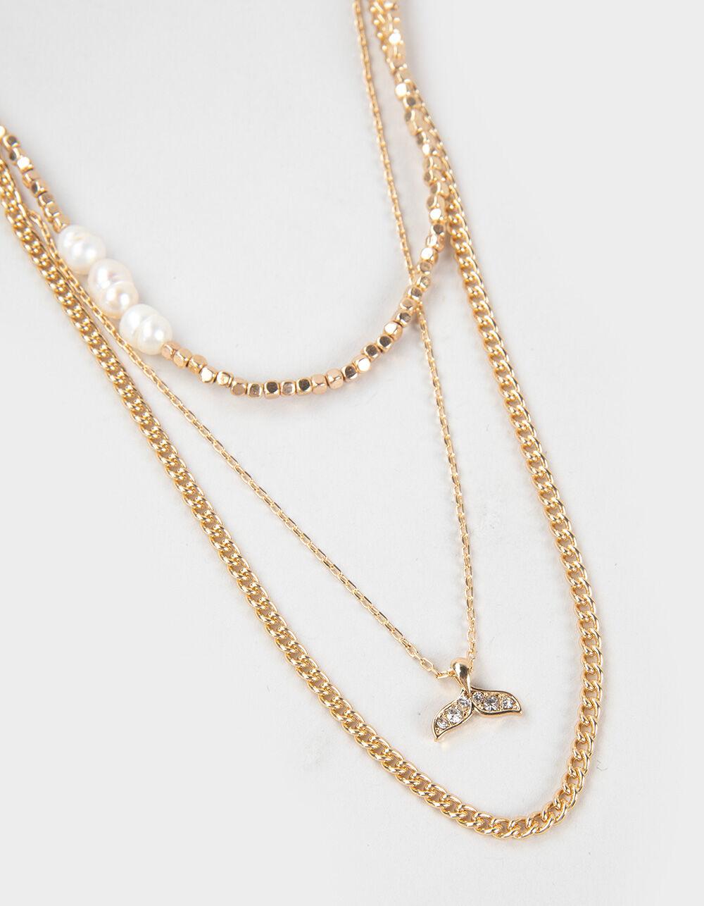 FULL TILT Layered Dolphin/Pearl Necklace - GOLD Product Image