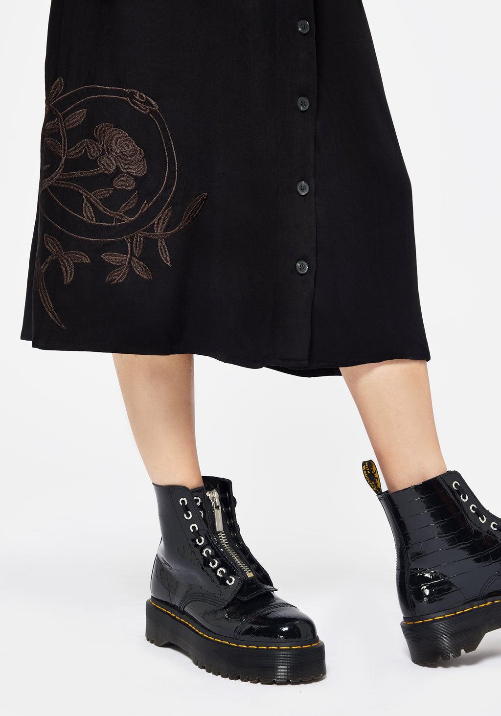 Fairfolk Floral Embroidery Tie Waist Button Down Midi Shirt Dress Product Image