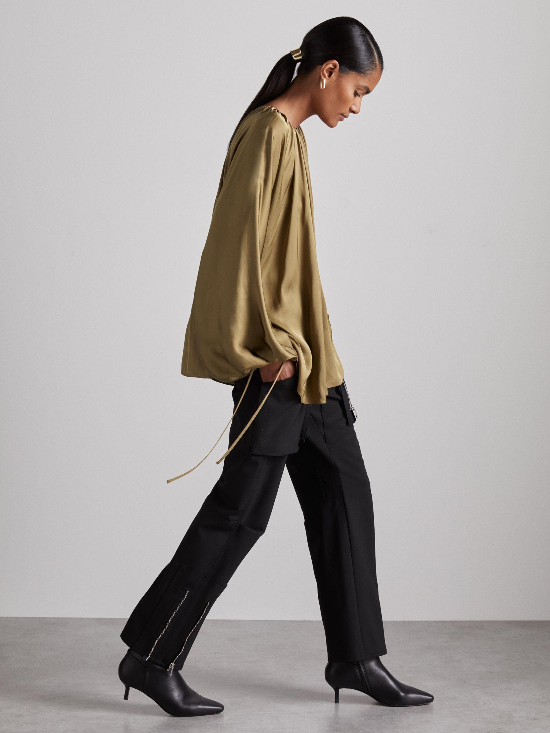 Atelier Gathered-Satin Top in Khaki Product Image