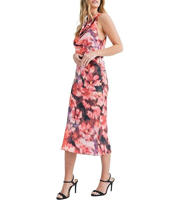 Sage The Label Independent Floral Abstract Print Cowl Neck Sleeveless Midi Dress Product Image