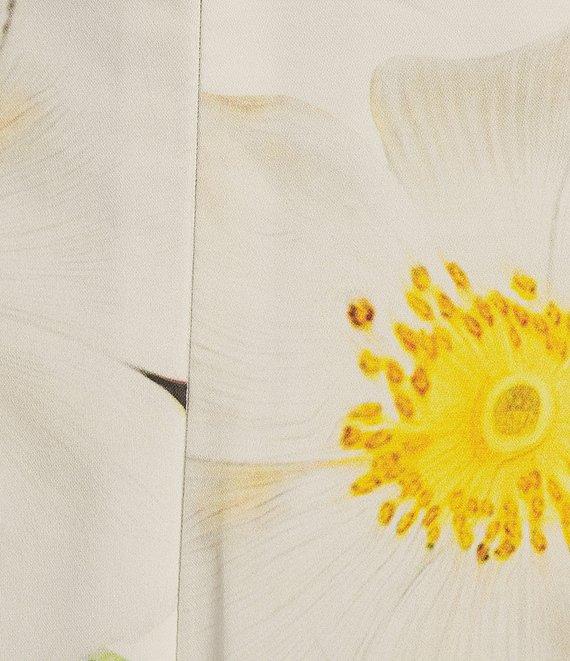 KARL LAGERFELD PARIS Sateen Floral Print V-Neck Sleeveless Midi A-Line Dress Product Image