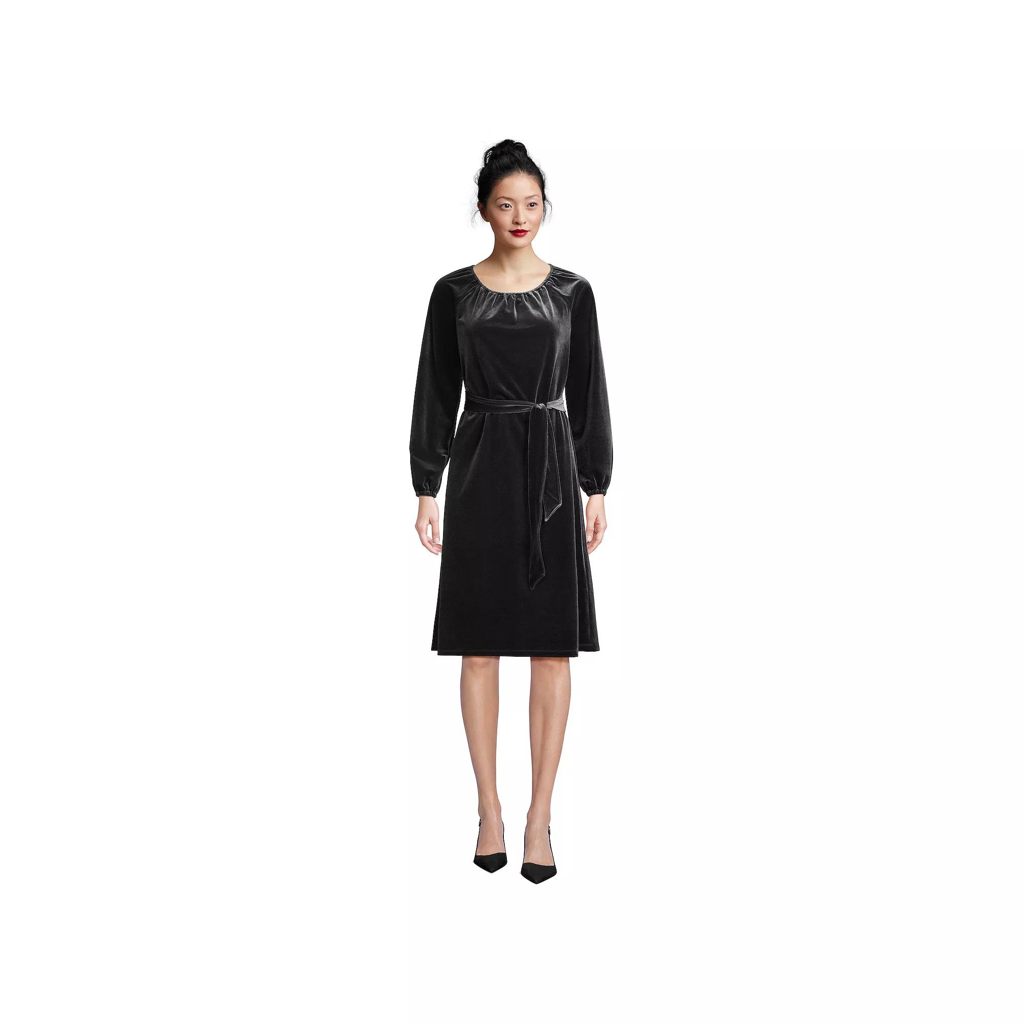 Women's Lands' End Velvet Belted Knee Length Dress,  Product Image