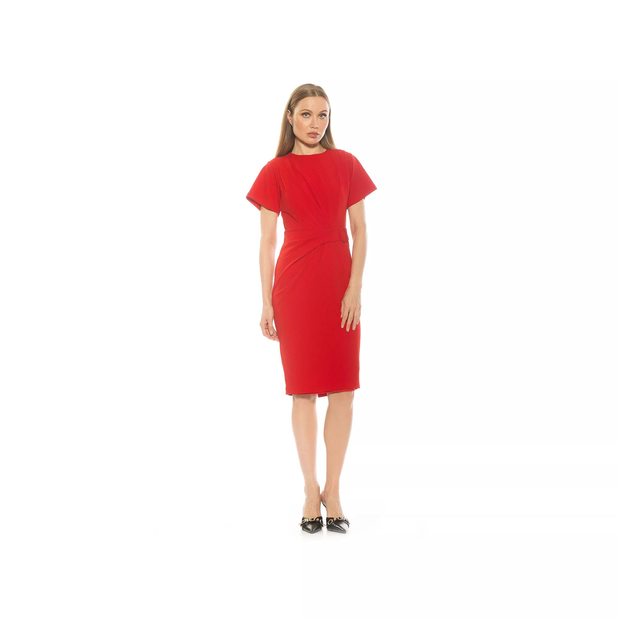 Women's ALEXIA ADMOR Clara Crewneck Draped Short Sleeve Dress,  Product Image
