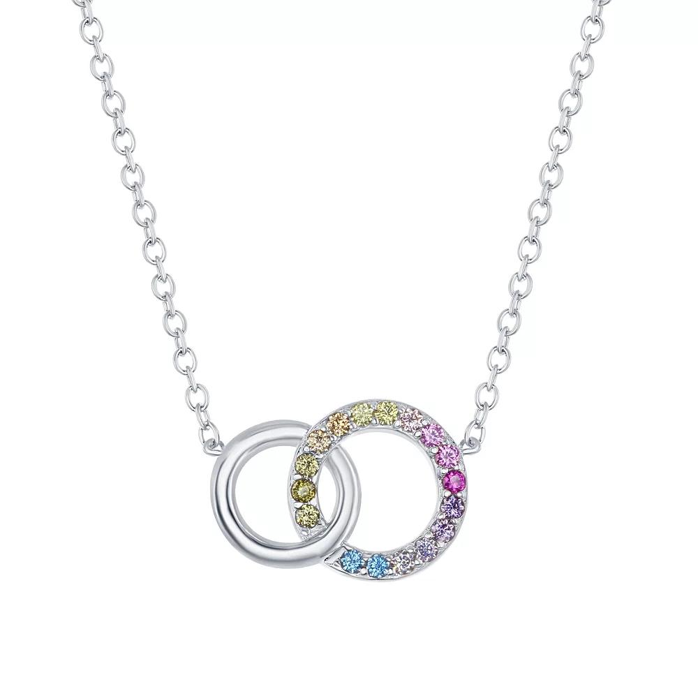 Sterling Silver Rainbow Cubic Zirconia Double Circle Necklace, Women's, Size: 16-18" ADJ, 14k Gold Plated Product Image