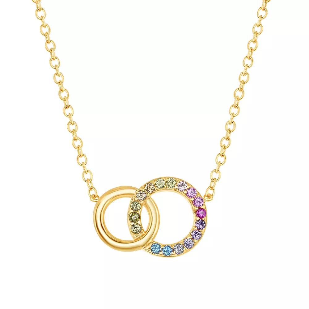 Sterling Silver Rainbow Cubic Zirconia Double Circle Necklace, Women's, Size: 16-18" ADJ, 14k Gold Plated Product Image