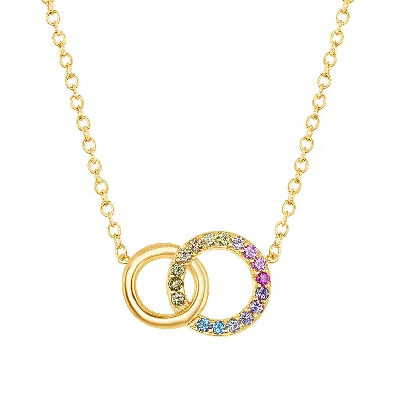 Sterling Silver Rainbow Cubic Zirconia Double Circle Necklace, Women's, Size: 16-18" ADJ, 14k Gold Plated Product Image